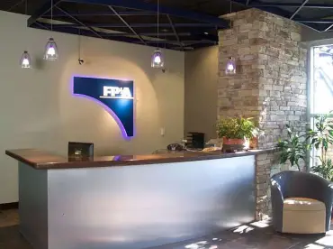 Interior reception with Ridge Stone Sunset profile cladding